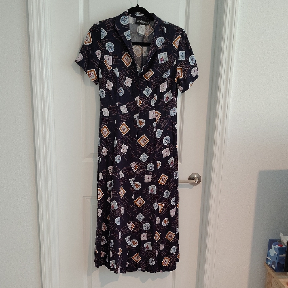 Sag Harbor Navy Patterned Midi Dress